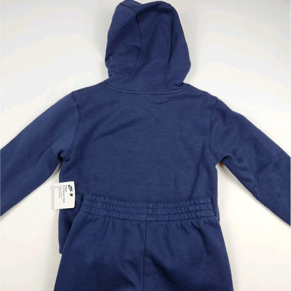 Nike 2-Piece Fleece Tracksuit Set Kid 4/5 Navy Blue Logo Retro NWT Hoodie Pocket